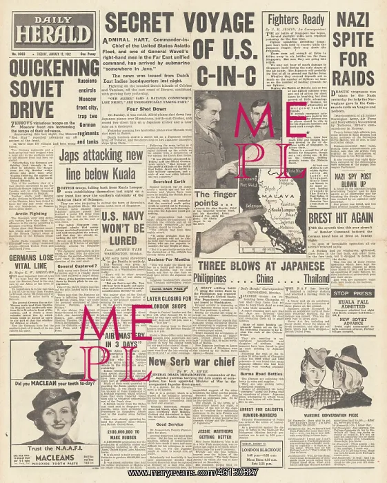 : 1942 Daily Herald Admiral Hart arrives in Java : 1942 Daily Herald Admiral Hart arrives in Java