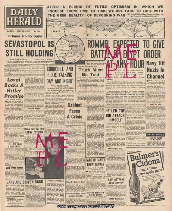 : 1942 Daily Herald Battle of Egypt Imminent : 1942 Daily Herald Battle of Egypt Imminent