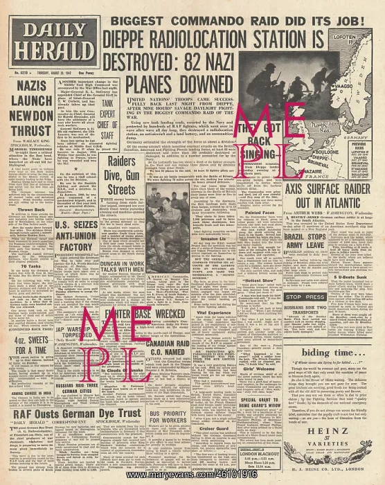 : 1942 Daily Herald British Commando Raid on Dieppe