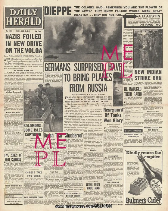 : 1942 Daily Herald British Commando Raid on Dieppe : 1942 Daily Herald British Commando Raid on Dieppe