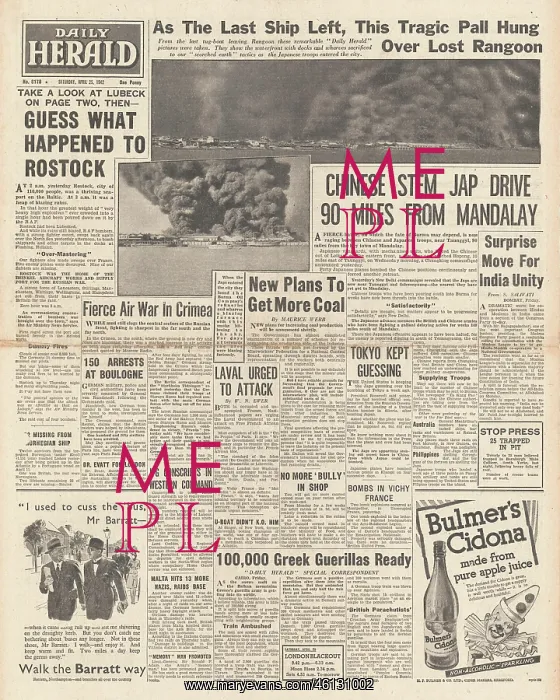 : 1942 Daily Herald Fall of Rangoon : 1942 Daily Herald Fall of Rangoon
