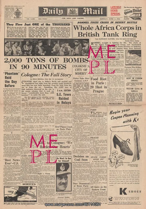 : 1942 Daily Mail 1, 000 Bomber Raid on Cologne : 1942 Daily Mail 1, 000 Bomber Raid on Cologne
