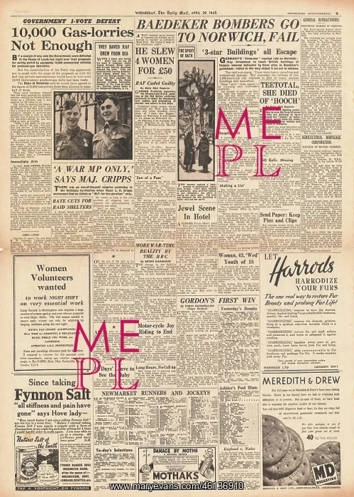 : 1942 Daily Mail Baedeker Raid on Norwich : 1942 Daily Mail Baedeker Raid on Norwich