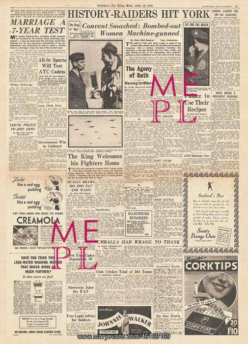 : 1942 Daily Mail Baedeker Raid on York : 1942 Daily Mail Baedeker Raid on York