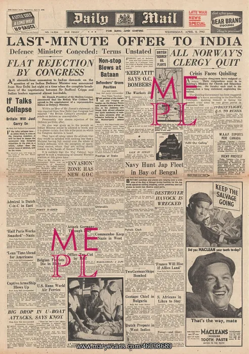 : 1942 Daily Mail Diplomatic Talks in India : 1942 Daily Mail Diplomatic Talks in India