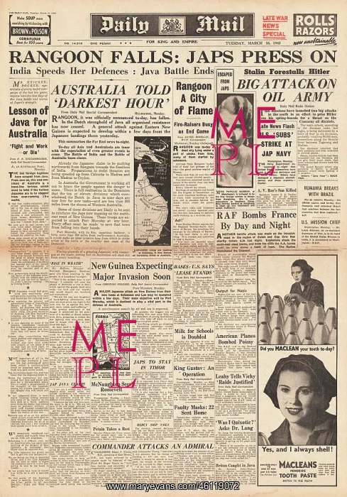  : 1942 Daily Mail Japanese Forces capture Rangoon