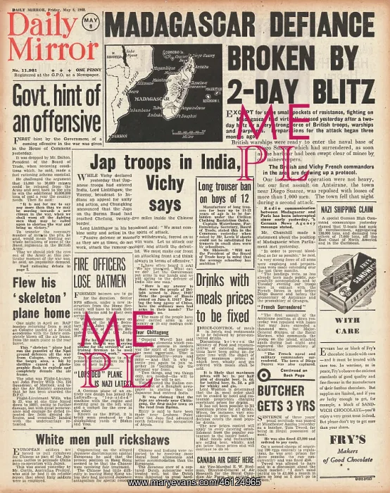 : 1942 Daily Mirror Battle for Madagascar : 1942 Daily Mirror Battle for Madagascar