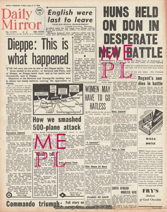 : 1942 Daily Mirror British Commando Raid on Dieppe : 1942 Daily Mirror British Commando Raid on Dieppe