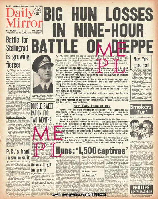 : 1942 Daily Mirror British Commando Raid on Dieppe : 1942 Daily Mirror British Commando Raid on Dieppe