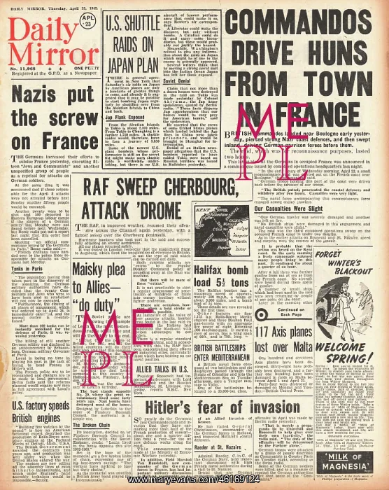 : 1942 Daily Mirror British Commandos raid on Boulogne : 1942 Daily Mirror British Commandos raid on Boulogne