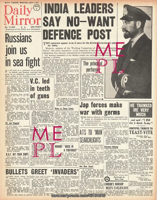 : 1942 Daily Mirror British Plan for India Rejected : 1942 Daily Mirror British Plan for India Rejected