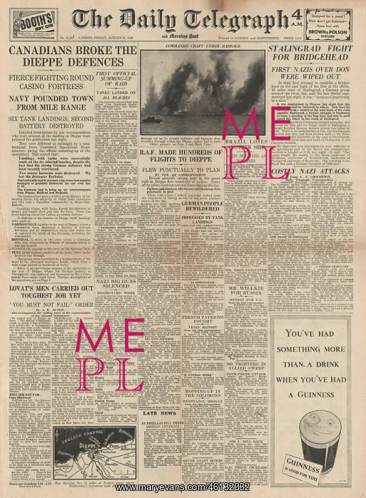 : 1942 Daily Telegraph British Commando Raid on Dieppe : 1942 Daily Telegraph British Commando Raid on Dieppe