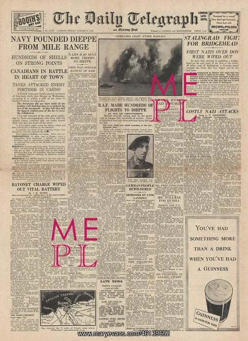 : 1942 Daily Telegraph British Commando Raid on Dieppe : 1942 Daily Telegraph British Commando Raid on Dieppe