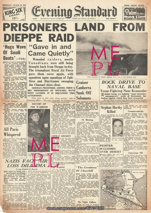 : 1942 Evening Standard British Commando Raid on Dieppe : 1942 Evening Standard British Commando Raid on Dieppe