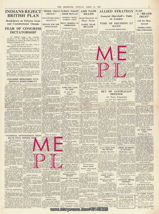 : 1942 The Observer Diplomatic Talks Fail in India : 1942 The Observer Diplomatic Talks Fail in India
