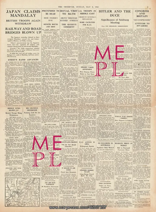 : 1942 The Observer Mandalay falls to Japanese forces : 1942 The Observer Mandalay falls to Japanese forces