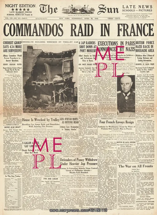 : 1942 The Sun New York British Commandos raid on Boulogne : 1942 The Sun New York British Commandos raid on Boulogne
