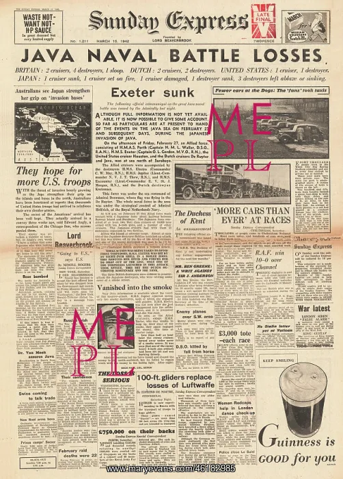 : 1942 Sunday Express Allied Naval Losses in Battle for Java : 1942 Sunday Express Allied Naval Losses in Battle for Java