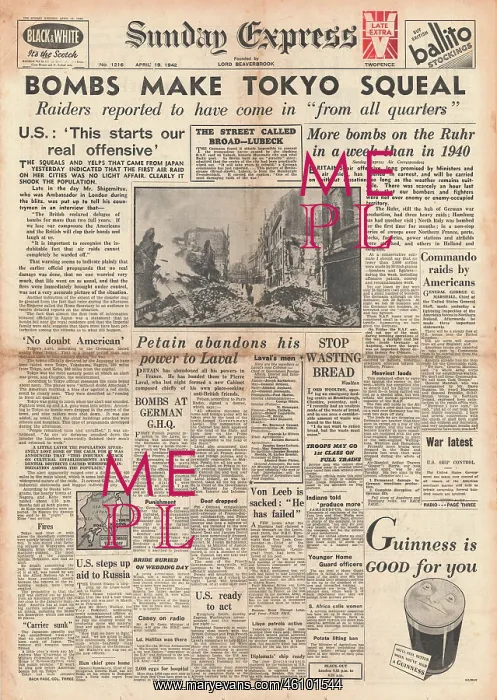 : 1942 Sunday Express Bombing raid on Tokyo : 1942 Sunday Express Bombing raid on Tokyo