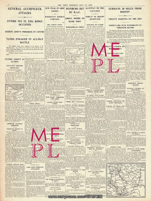  : 1942 The Times British Forces advance in Egypt