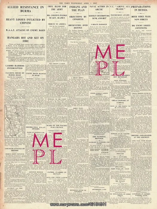 : 1942 The Times British Plan for India Rejected : 1942 The Times British Plan for India Rejected