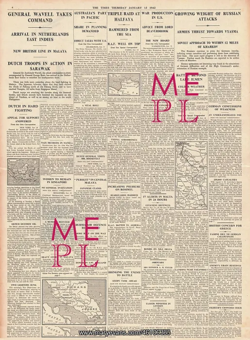 : 1942 The Times General Wavell takes command in Far East : 1942 The Times General Wavell takes command in Far East