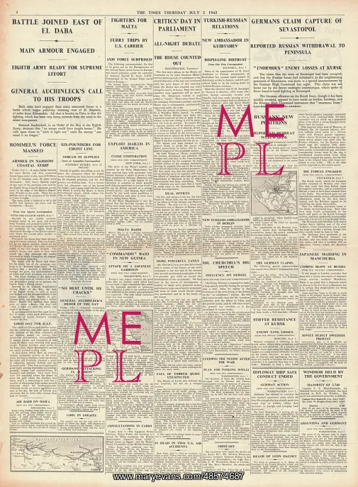  : 1942 The Times German Army advance in Egypt