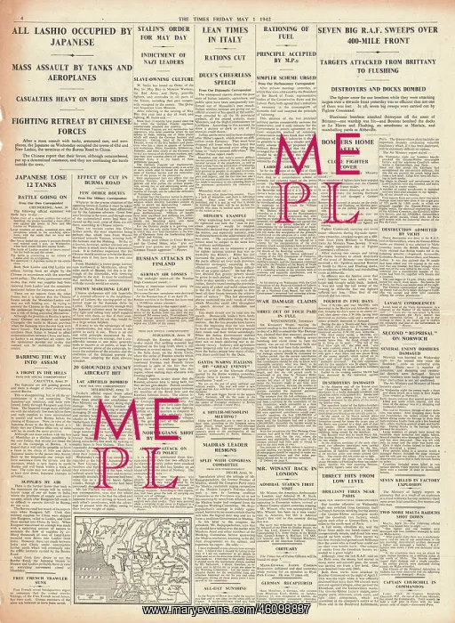 : 1942 The Times Lashio falls to Japanese forces : 1942 The Times Lashio falls to Japanese forces