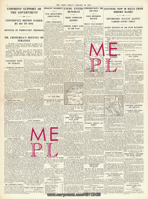 : 1942 The Times Vote of confidence for British government : 1942 The Times Vote of confidence for British government