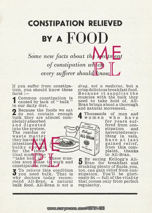 : 1942 UK Magazine Kellogs All-Bran Advert : 1942 UK Magazine Kellogs All-Bran Advert