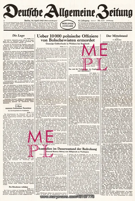 : 1943 Deutsche Algemeine Zeitung Katyn Massacre : 1943 Deutsche Algemeine Zeitung Katyn Massacre