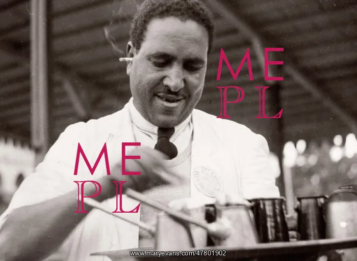 : 1943 Egypt waiter serving coffee with cigarette in ear : 1943 Egypt waiter serving coffee with cigarette in ear