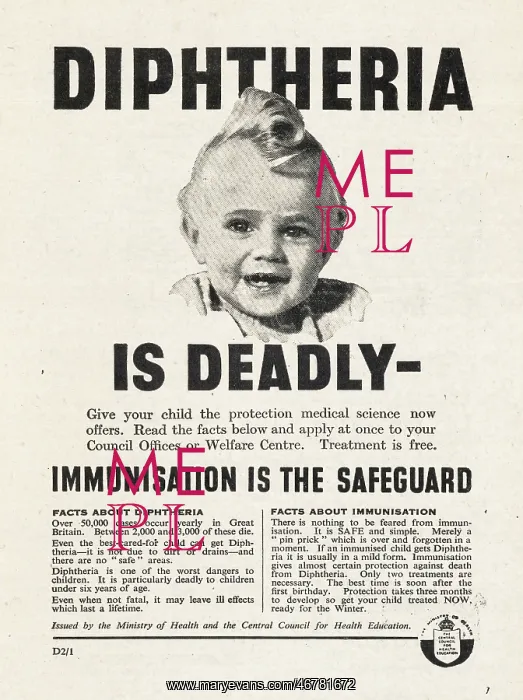 : 1943 UK Magazine Diphtheria Immunisation Ad : 1943 UK Magazine Diphtheria Immunisation Ad