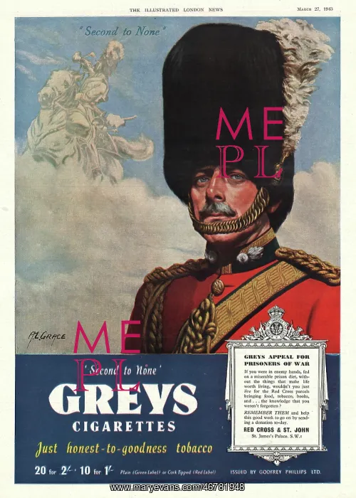 : 1943 UK Magazine Greys Cigarette Ad : 1943 UK Magazine Greys Cigarette Ad