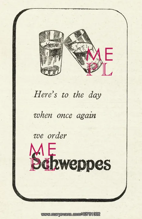 : 1943 UK Magazine Schweppes Drinks Advert : 1943 UK Magazine Schweppes Drinks Advert