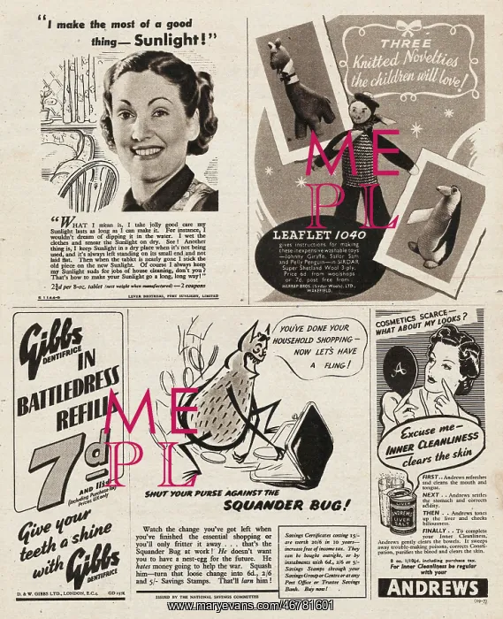 : 1943 UK Magazine Squander Bug Advert : 1943 UK Magazine Squander Bug Advert