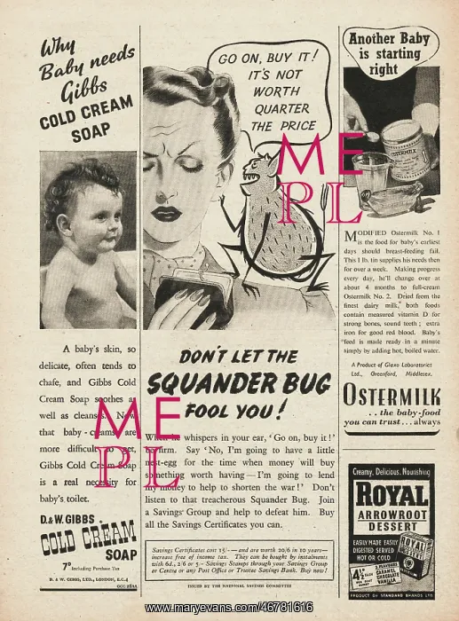 : 1943 UK Magazine Squander Bug Advert : 1943 UK Magazine Squander Bug Advert