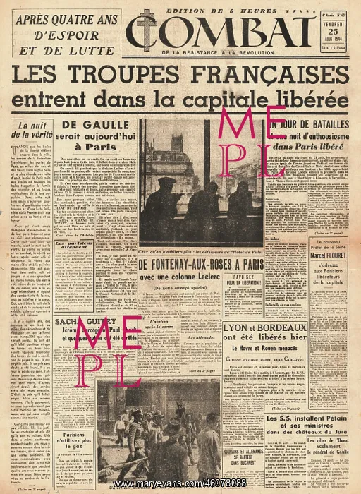 : 1944 Combat Allied Forces Liberate Paris : 1944 Combat Allied Forces Liberate Paris