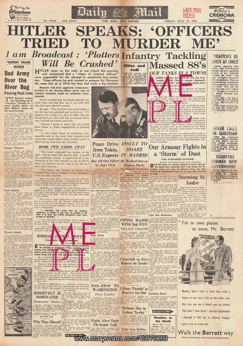 : 1944 Daily Mail Assassination Attempt on Adolf Hitler : 1944 Daily Mail Assassination Attempt on Adolf Hitler