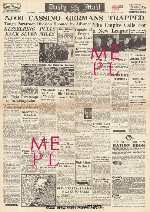 : 1944 Daily Mail German forces trapped at Monte Cassino : 1944 Daily Mail German forces trapped at Monte Cassino