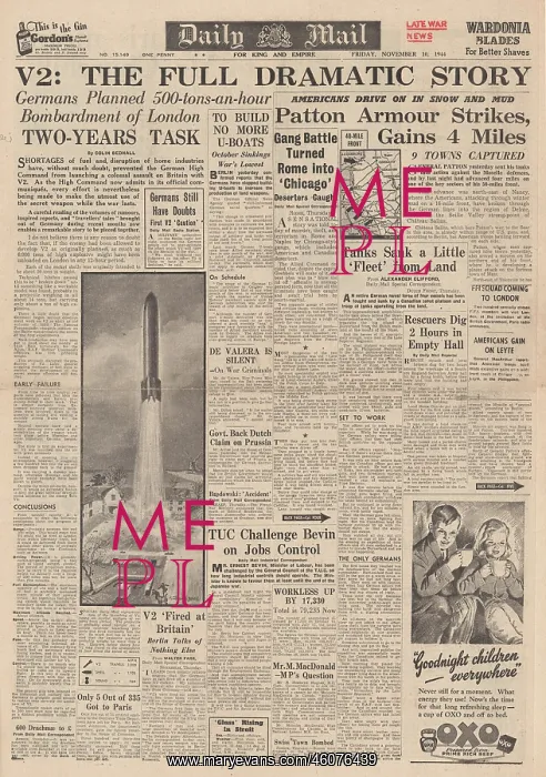 : 1944 Daily Mail V2 Rocket Launched Against England : 1944 Daily Mail V2 Rocket Launched Against England