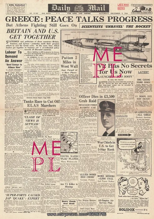 : 1944 Daily Mail V2 Rocket Launched Against England : 1944 Daily Mail V2 Rocket Launched Against England