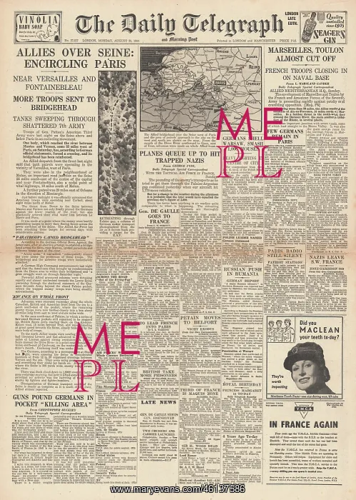 : 1944 Daily Telegraph Battle for Paris : 1944 Daily Telegraph Battle for Paris