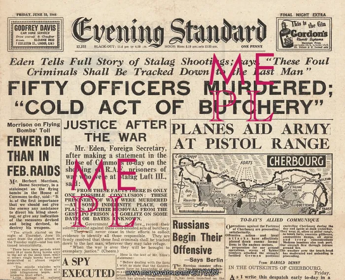 : 1944 Evening Standard Allied Airmen Executed by the Gestapo : 1944 Evening Standard Allied Airmen Executed by the Gestapo