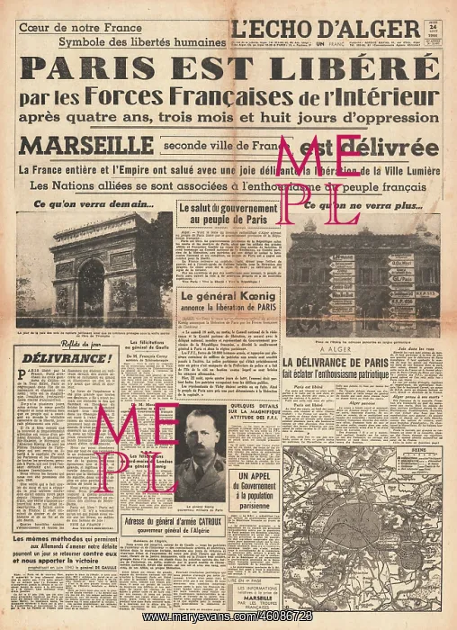 : 1944 L'echo D'alger Allied Forces Liberate Paris : 1944 L'echo D'alger Allied Forces Liberate Paris