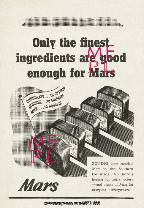 : 1944 UK Magazine Mars Bar Advert : 1944 UK Magazine Mars Bar Advert