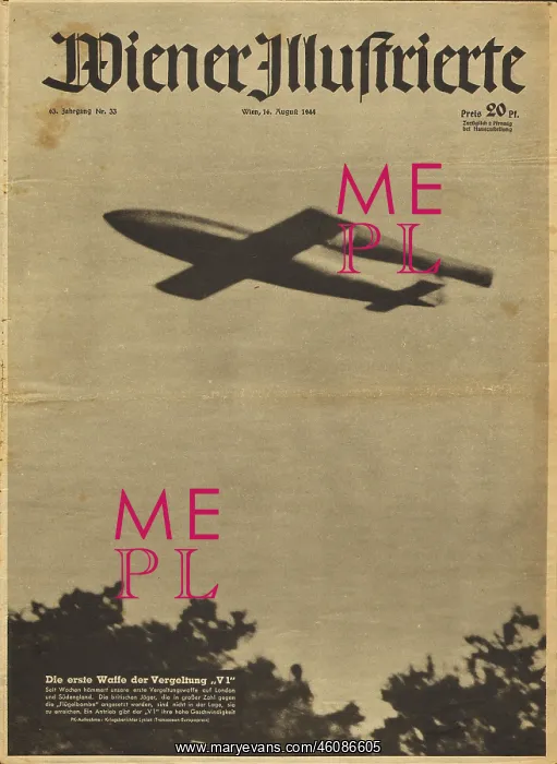 : 1944 Wiener Illustrierte V1 rocket in flight : 1944 Wiener Illustrierte V1 rocket in flight