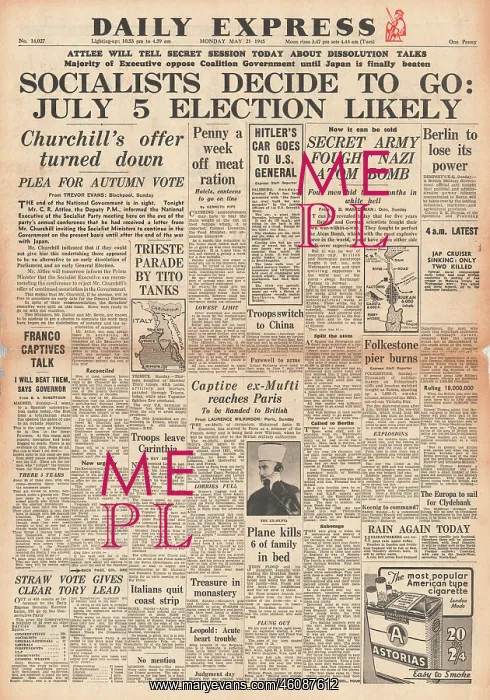: 1945 Daily Express General Election Announced : 1945 Daily Express General Election Announced