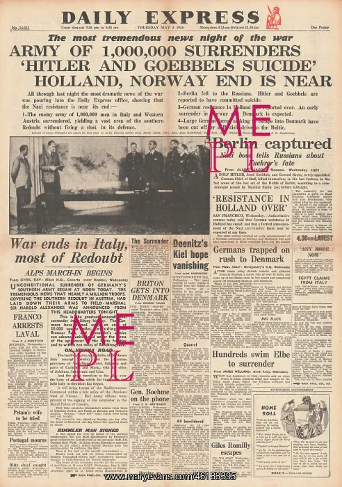 : 1945 Daily Express German Troops Surrender in Austria and It : 1945 Daily Express German Troops Surrender in Austria and It
