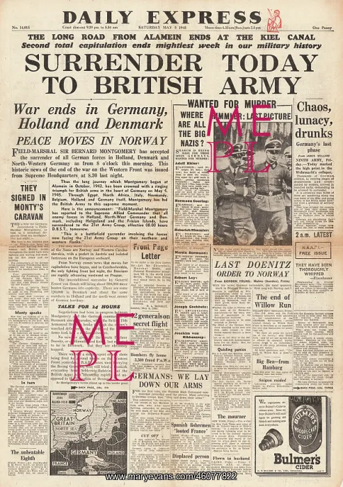 : 1945 Daily Express Germany Surrenders : 1945 Daily Express Germany Surrenders